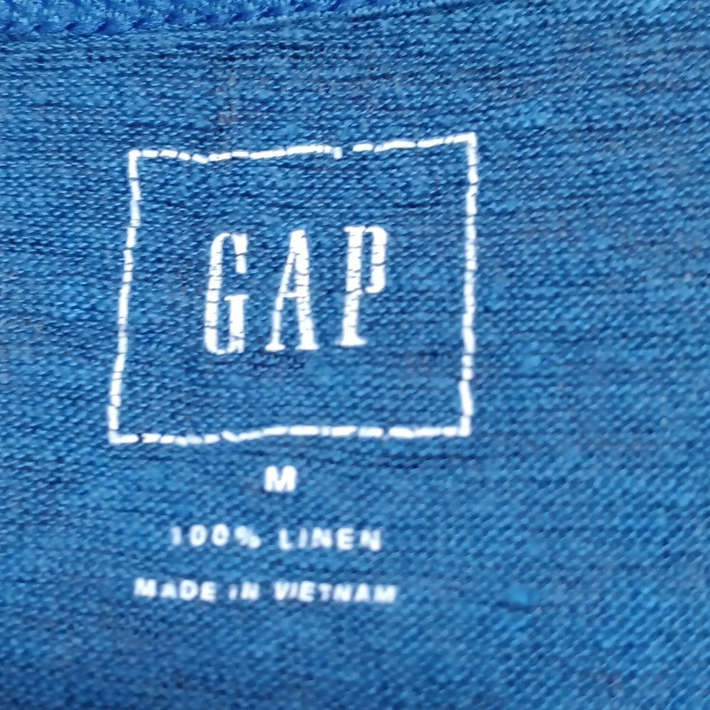 GAP Women's Blue V-Neck  Boxy Linen Top - Picture 2 of 4